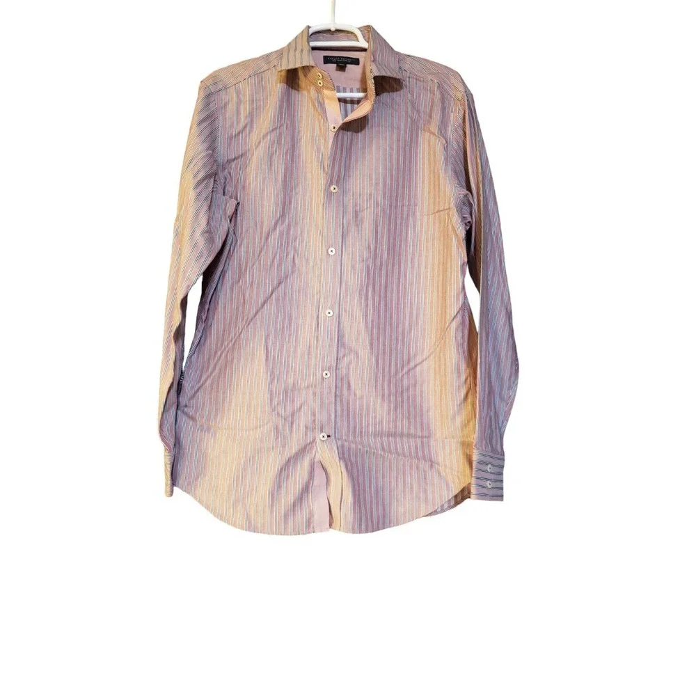 Banana Republic Shirt Non Iron Slim‎ Fit Men's M 15-15.5 Striped Red Office